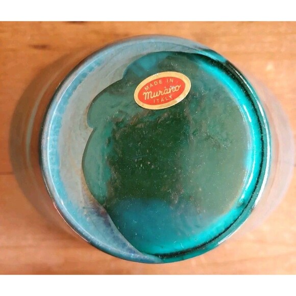 Murano Aquamarine Swirl Ocean Glass Vase Green Vintage Rare Labeled Italy Bowl - Picture 10 of 11